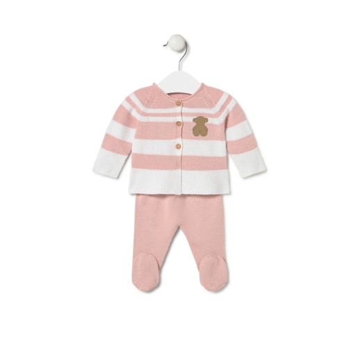 Knitted baby set in Tricot pink stripes