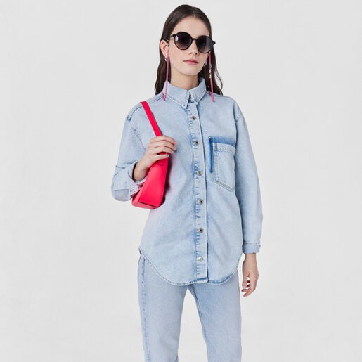 Sac porté épaule en cuir rose fluo TOUS Legacy