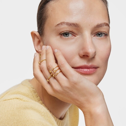 Large open Ring with 18kt gold plating over silver and bear motifs TOUS Grain