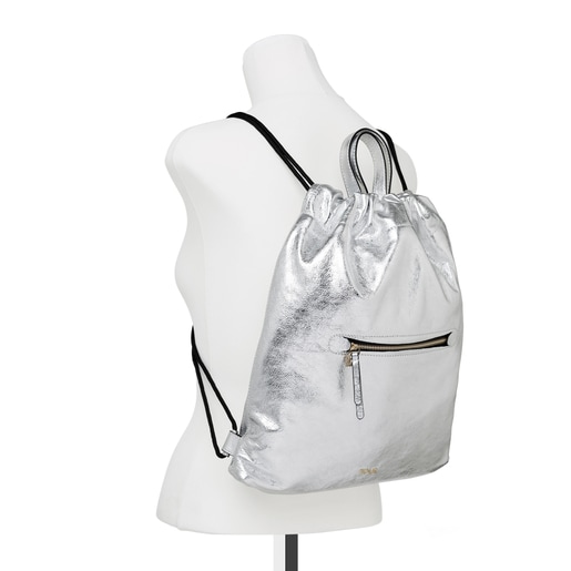 Silver colored Leather Tulia Crack Backpack