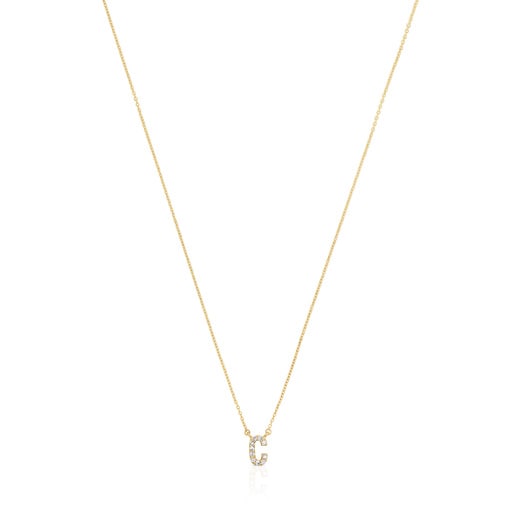 Short gold letter C Necklace with 0.05 ct diamonds Alphabet