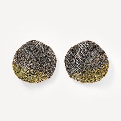 Large Gold ATELIER Nenufar Earrings with yellow Diamonds