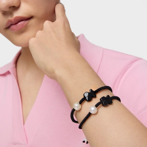 Onyx and pearl Tibet Bracelet with Bear motif