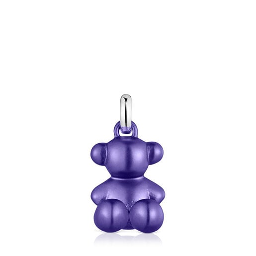 Střední Přívěsek ve tvaru medvídka z oceli v tmavě fialové barvě Bold Bear