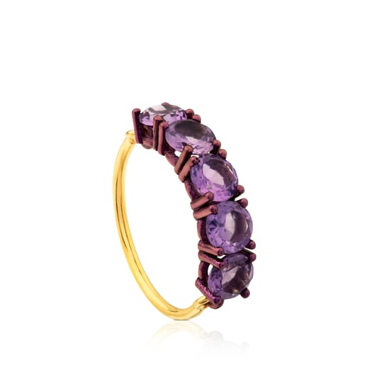 チタンとゴールドにアメジストが付いたリング Titanio