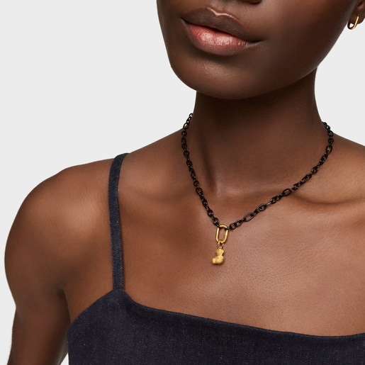 Bear pendant with 18kt gold plating over diamond silver Bold Bear