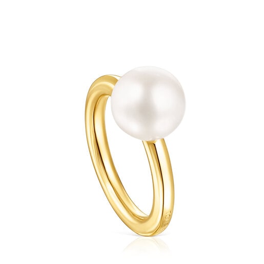 Anillo con baño de oro 18 kt sobre plata y perla Gloss