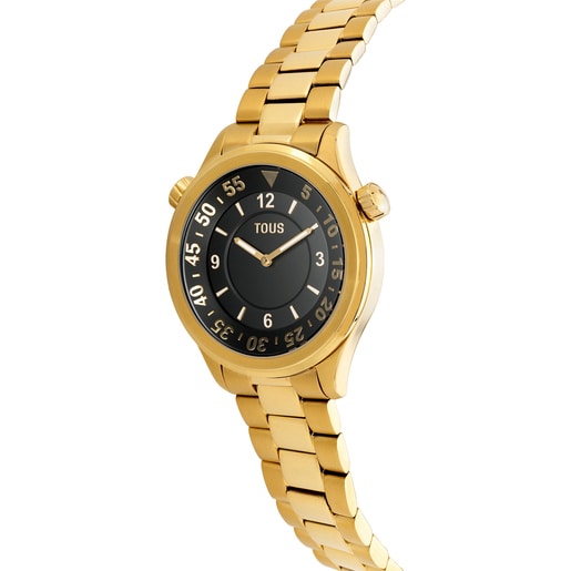 Analog watch with gold-colored IPG steel bracelet and black face TOUS Now