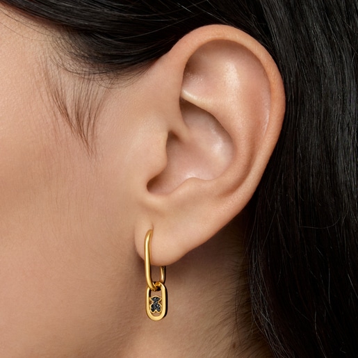 Aretes de aro con baño de oro 18 kt sobre plata y espinelas Camille