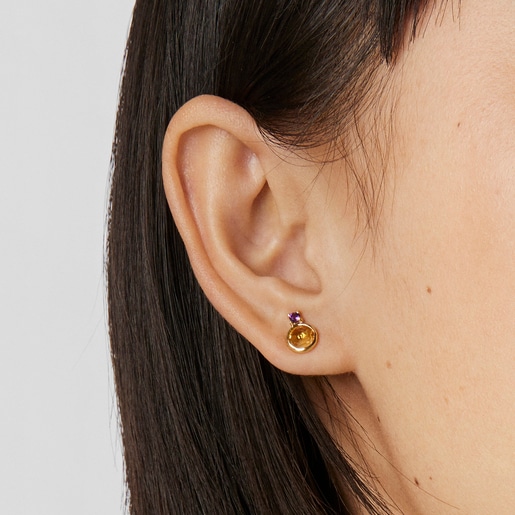 أقراط Virtual Garden من الذهب مرصّعة بالسترين والجمشت