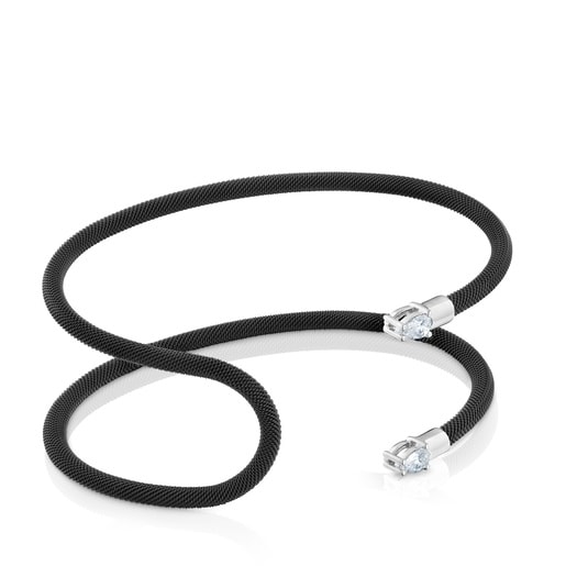 Platinum, black steel and lab-grown diamonds double Bangle TOUS Mesh LGD