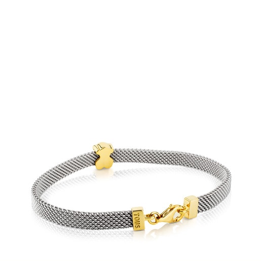 Gold and Steel Mesh Bracelet Bear motif