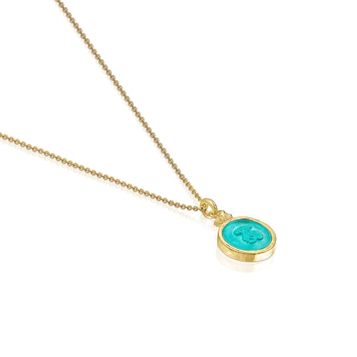 Silver vermeil Oceaan Color cameo Necklace with green glass