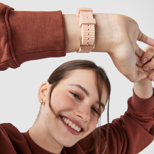 Reloj D-Bear Teen de acero IP rosado con correa de silicona nude