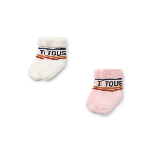 Conjunto de 2 pares de peúgas de bebé SSocks cor-de-rosa