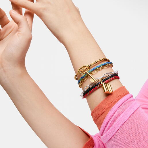 Pulsera con cordón negro y acero TOUS Basics