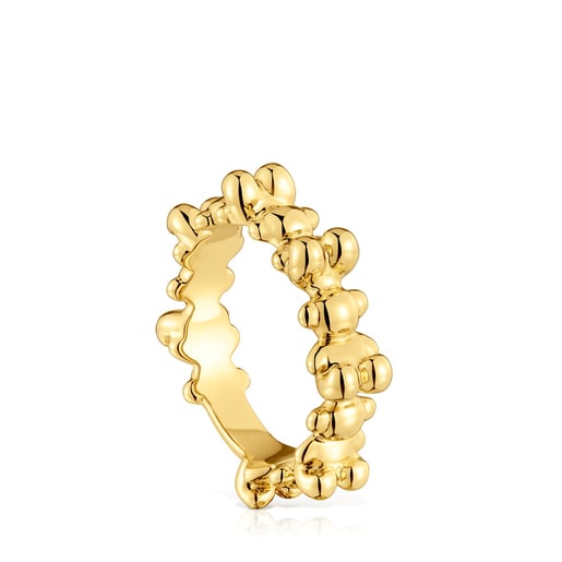 Bold bear medium Ring with 18kt gold plating over silver and motifs