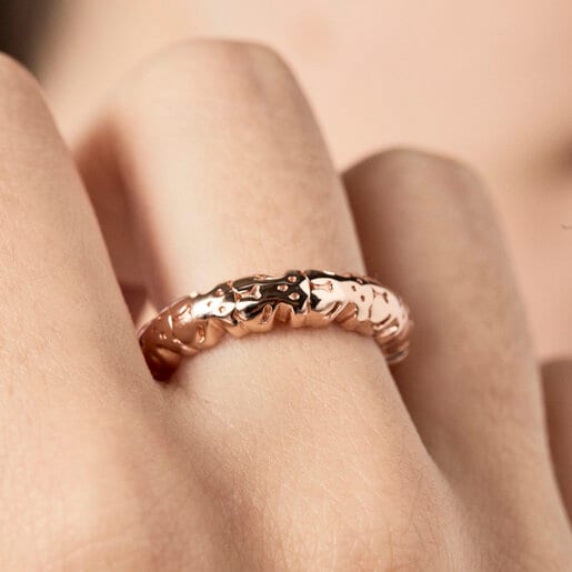 Anillo con baño de oro rosa 18 kt sobre plata motivos oso Straight XL