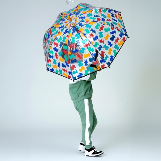 Medium-sized transparent umbrella with multicoloured bears