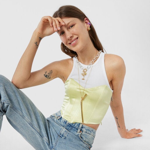 Colgante con baño de oro 18 kt sobre plata y rodolita 150 mm TOUS Beach Cup