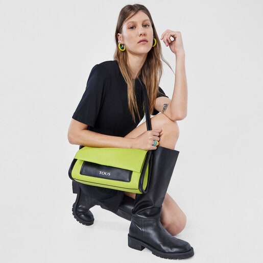 תיק צד TOUS Empire בינוני מעור בצבעי ירוק ליים ושחור