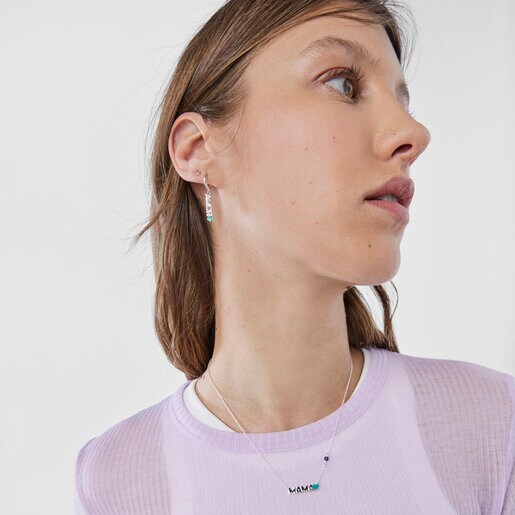 Silver TOUS Crossword Mama Mama necklace with enamel and gemstone