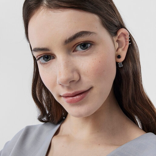 ピアス Jolieくま　オニキス / シルバー / パーツ取り外し可・2WAY仕様