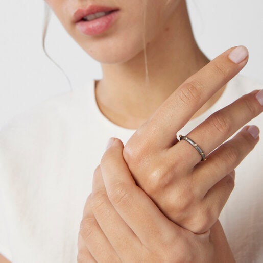 Dark silver Magic Nature Hoop ring with diamonds