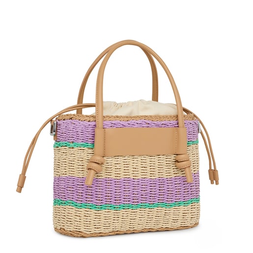 Medium mauve raffia Scoubidou Tote bag