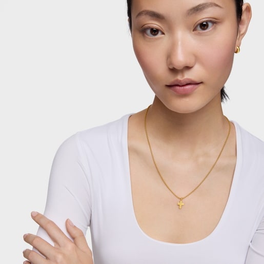 18ktゴールドコーティング・シルバーの十字架ペンダントトップ TOUS Motif