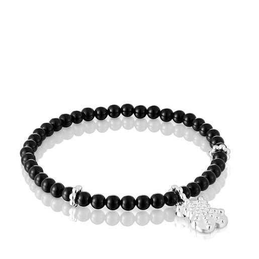 Silver elastic Bracelet with onyx and bear charm TOUS Grain