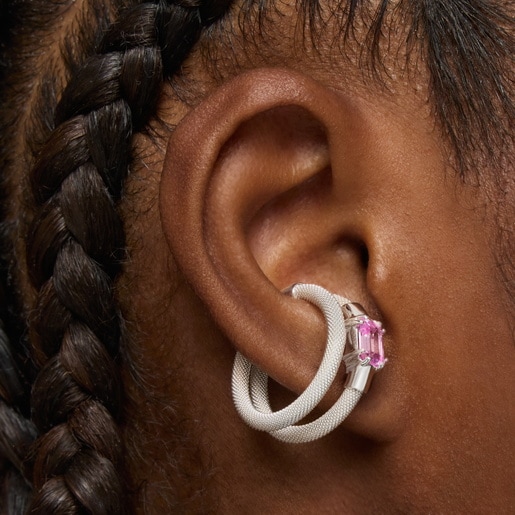 Silver and lab-grown sapphire Earcuff TOUS Mesh LGG