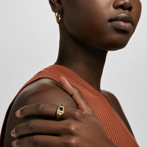 TOUS MANIFESTO Signet ring with 18kt gold plating over silver