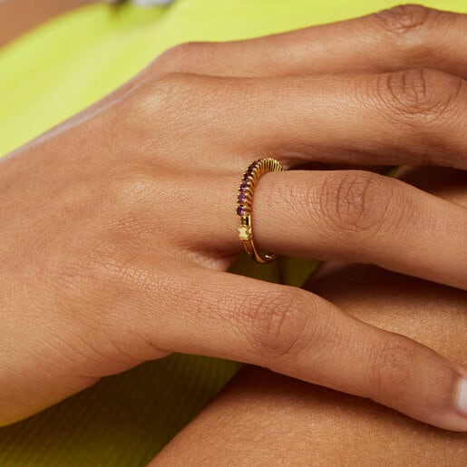 Silver vermeil TOUS Straight Half wedding ring with rhodolites