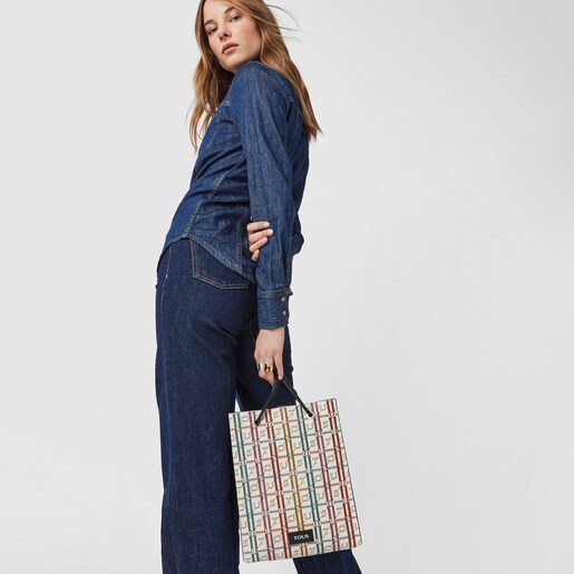 Large beige and black TOUS Crossroad Shopping bag