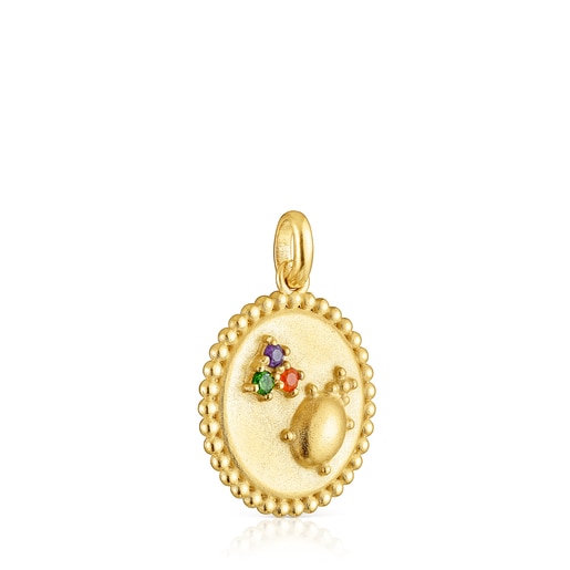 Pendentif médaille Virtual Garden en argent vermeil et pierres précieuses