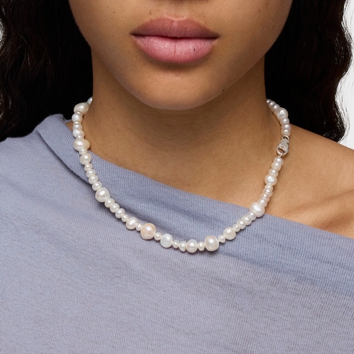 Silver Necklace with large cultured pearls Sweet Dolls