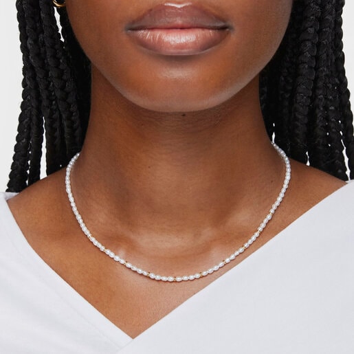 18ktゴールドコーティングシルバーに養殖パールを添えたチョーカー Gloss