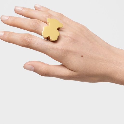 טבעת חותם Sweet Dolls בצורת דובון בגודל 30 מ"מ בציפוי זהב 18 קראט על כסף