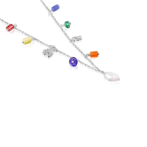 Silver Oceaan Necklace with pearls and multicolored glass
