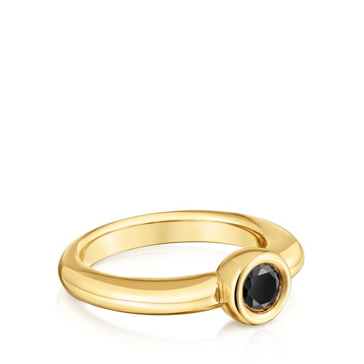 Wide ring with 18kt gold plating over silver and black spinel TOUS Line