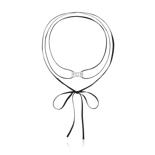 Collier ras du cou en suédine et nœud en argent 25 mm TOUS Ribbon
