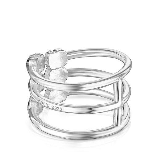 Mini Onix triple Ring in Silver with Onyx | TOUS