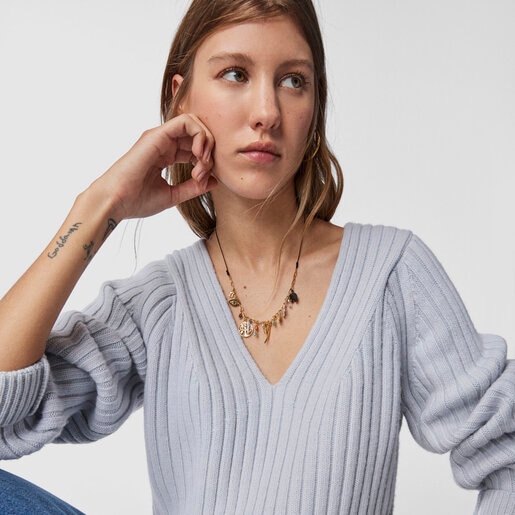 Silver Vermeil TOUS Good Vibes Necklace with Gemstones and brown Cord