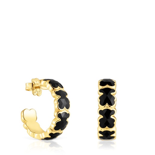 18kt gold over silver Hoop earrings with onyx bear motif TOUS Icon Color