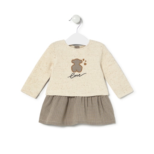 Girls dress with coordinating fabrics in Brown ecru