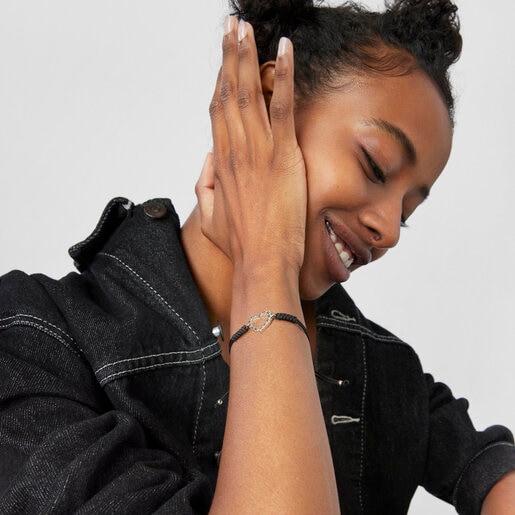 Pulsera San Valentín corazón de Plata y Cordón negro