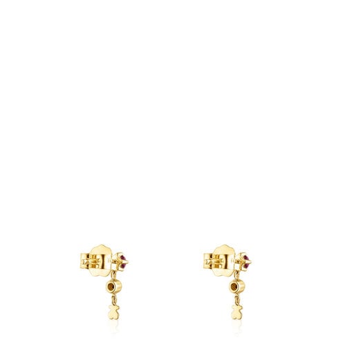 Gold TOUS Cool Joy Earrings with rhodolite, chrome diopside and bear motif