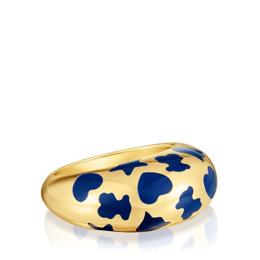 خاتم Warm من الفضة المطلية بالذهب عيار 18 قيراطًا مزدان بحليات زرقاء