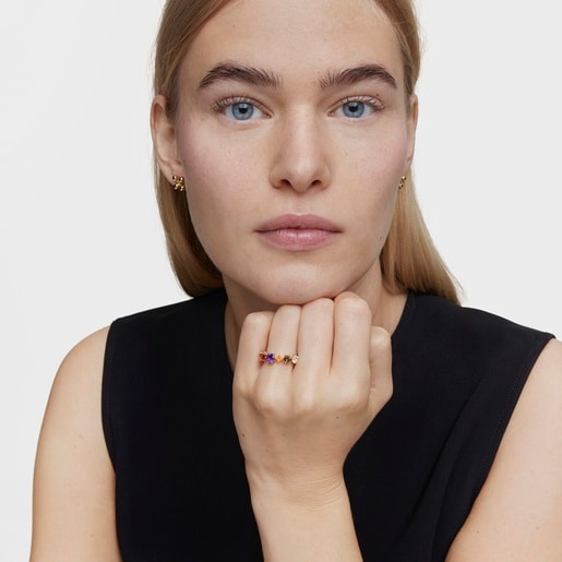 18ktゴールドコーティングシルバーとジェムストーンを組み合わせたスモールリング Sugar Party